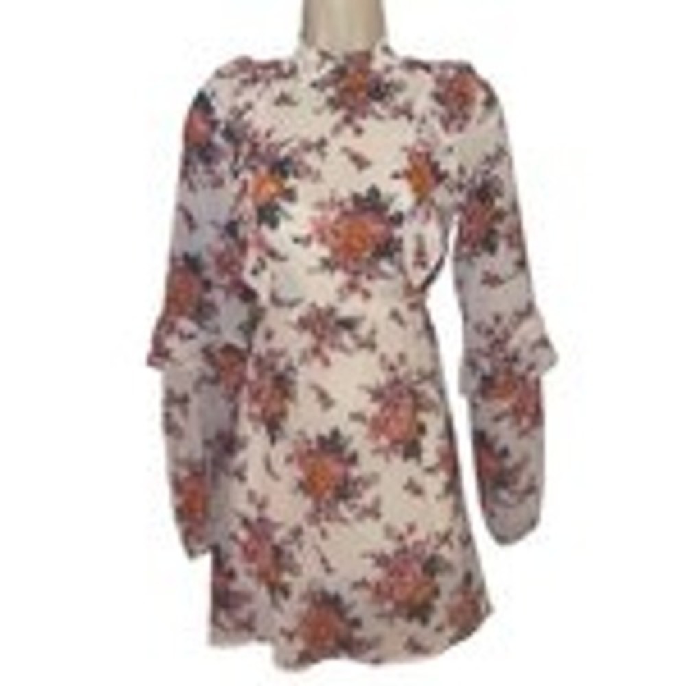 Kit + Sky Day Pink Floral Ruffle Mini Dress L Bridal Shower Garden Party NWT